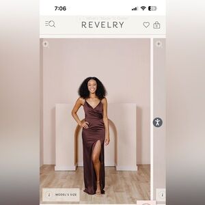 REVELRY Rava Satin Dress 
Mahogany
Size 8
length Petite Maxi: 41 in waist to hem